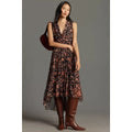 New ANTHROPOLOGIE 4SI3NNA V-Neck Sleeveless Midi Dress $148 SMALL Floral Black