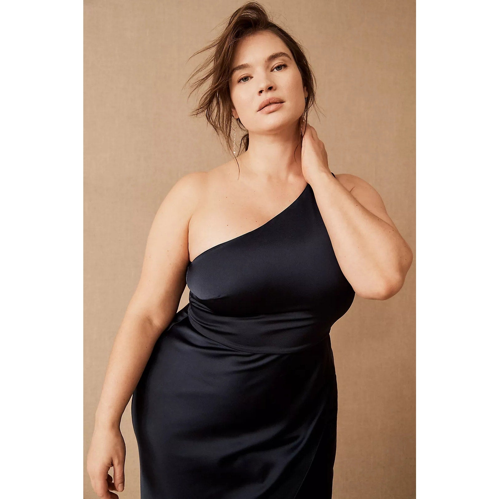 Anthropologie BHLDN Dylan One-Shoulder Satin Side-Slit Gown PLUS 22W BHLDN