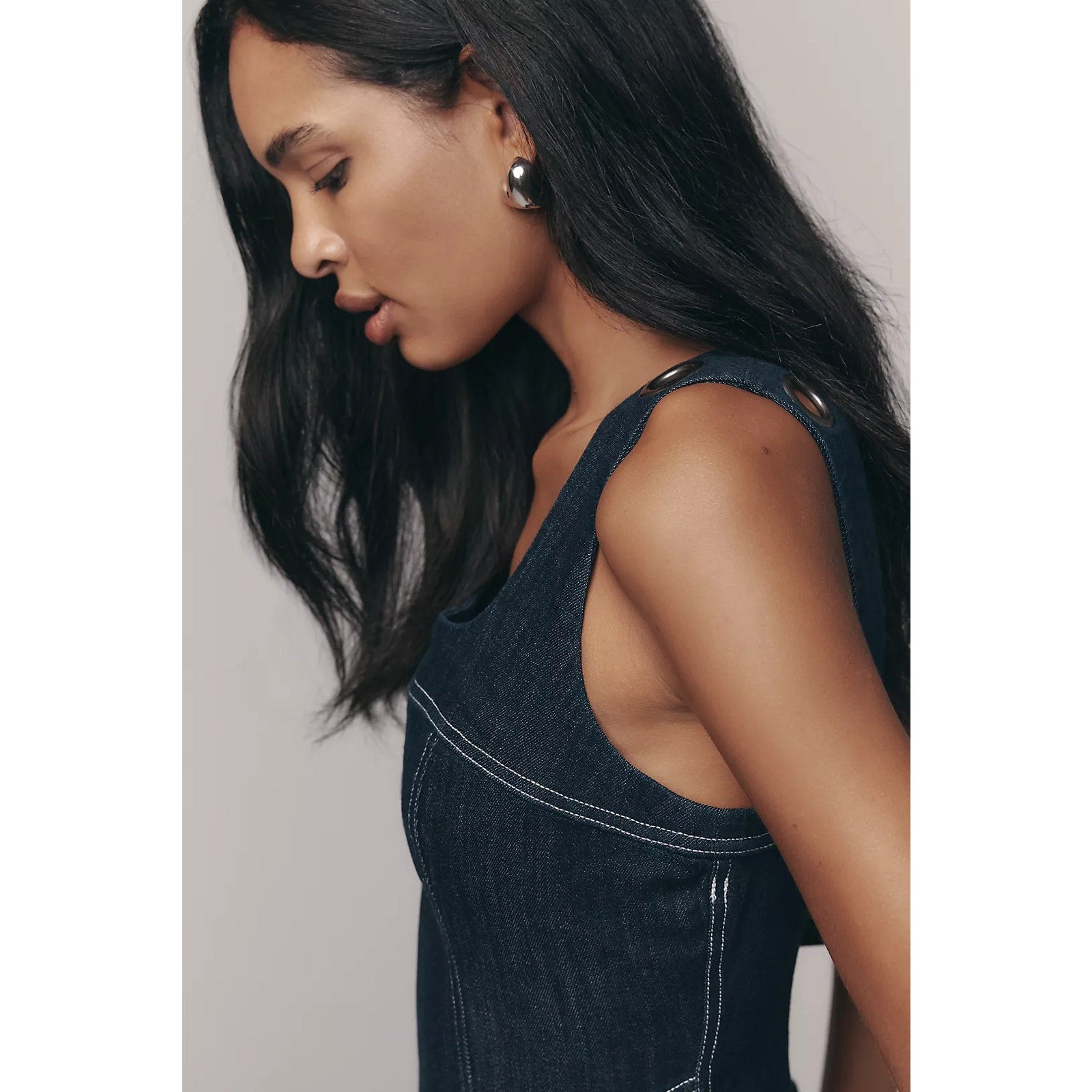 Anthropologie Pilcro Square-Neck Denim A-Line Midi Dress SMALL D Blue Anthropologie