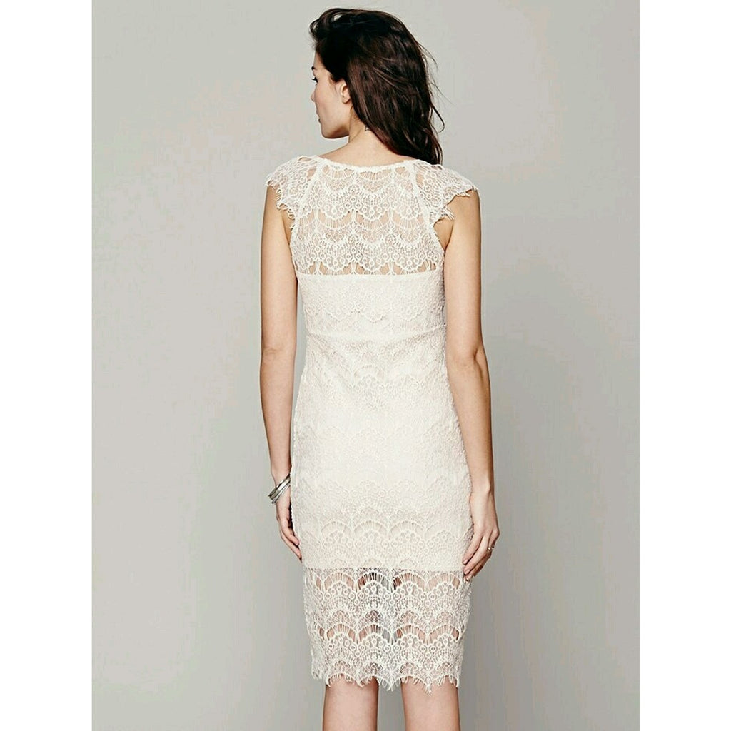 NEW Free People Beige Intimately Womens Peekaboo Lace Slip $98 Sand Sky Small