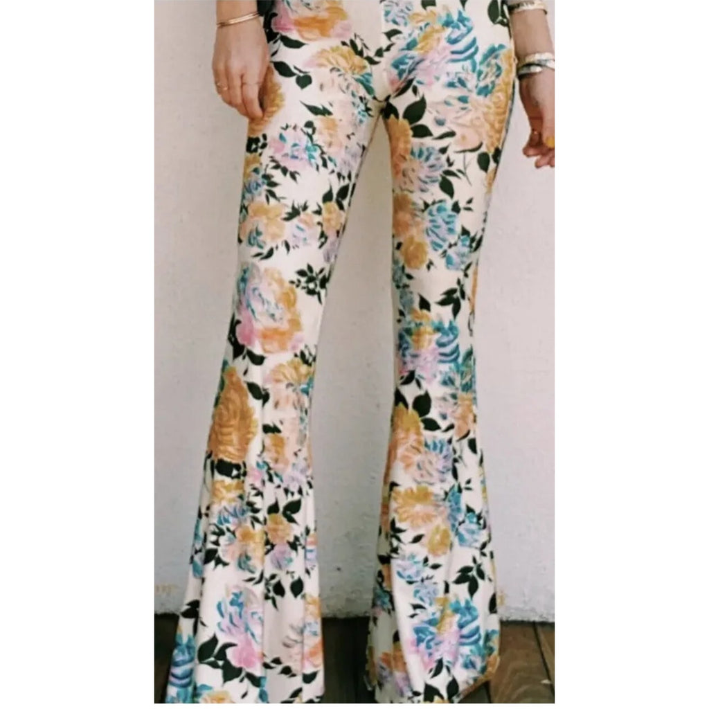 NEW Free People by Novella Royale The Janis Bell Bottoms Floral Yellow Blue XS