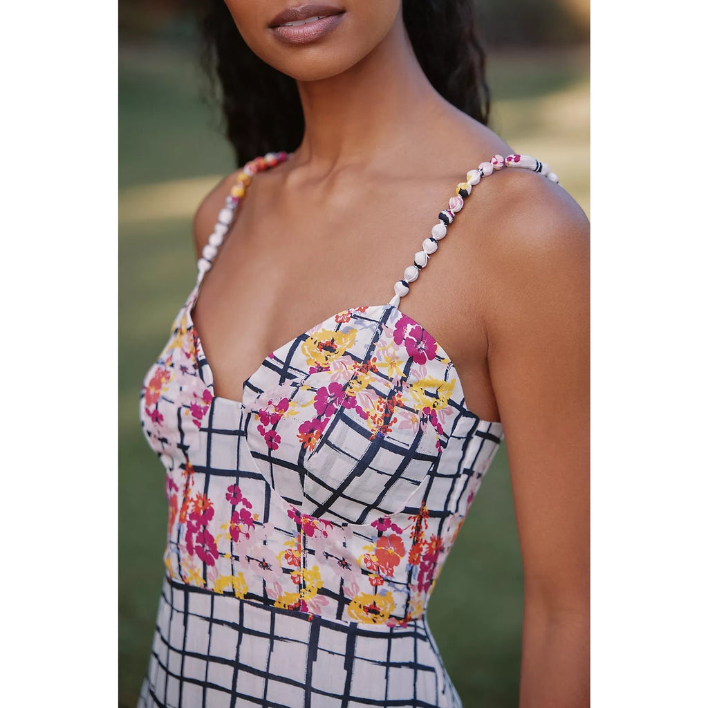 ANTHROPOLOGIE Ro's Garden Brittany Tiered Midi Dress SMALL Black Motif Anthropologie