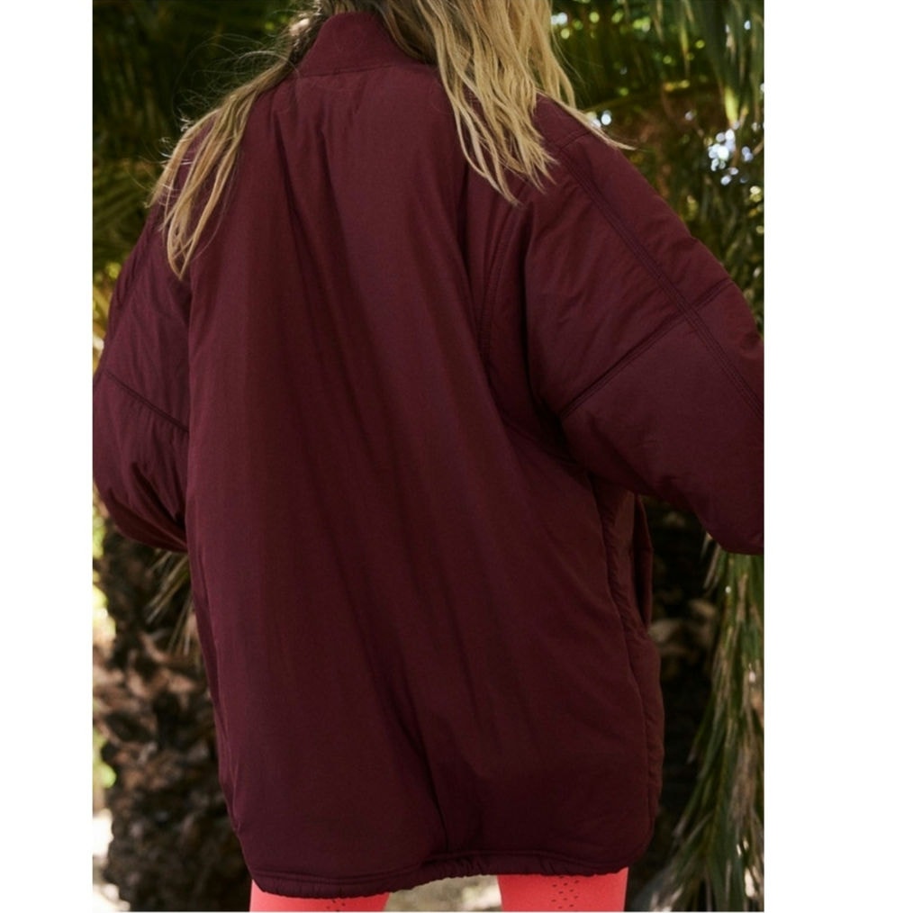 New Free People FP MOVEMENT Midnight Moon Solid Bomber Jacket $198 LARGE Wine