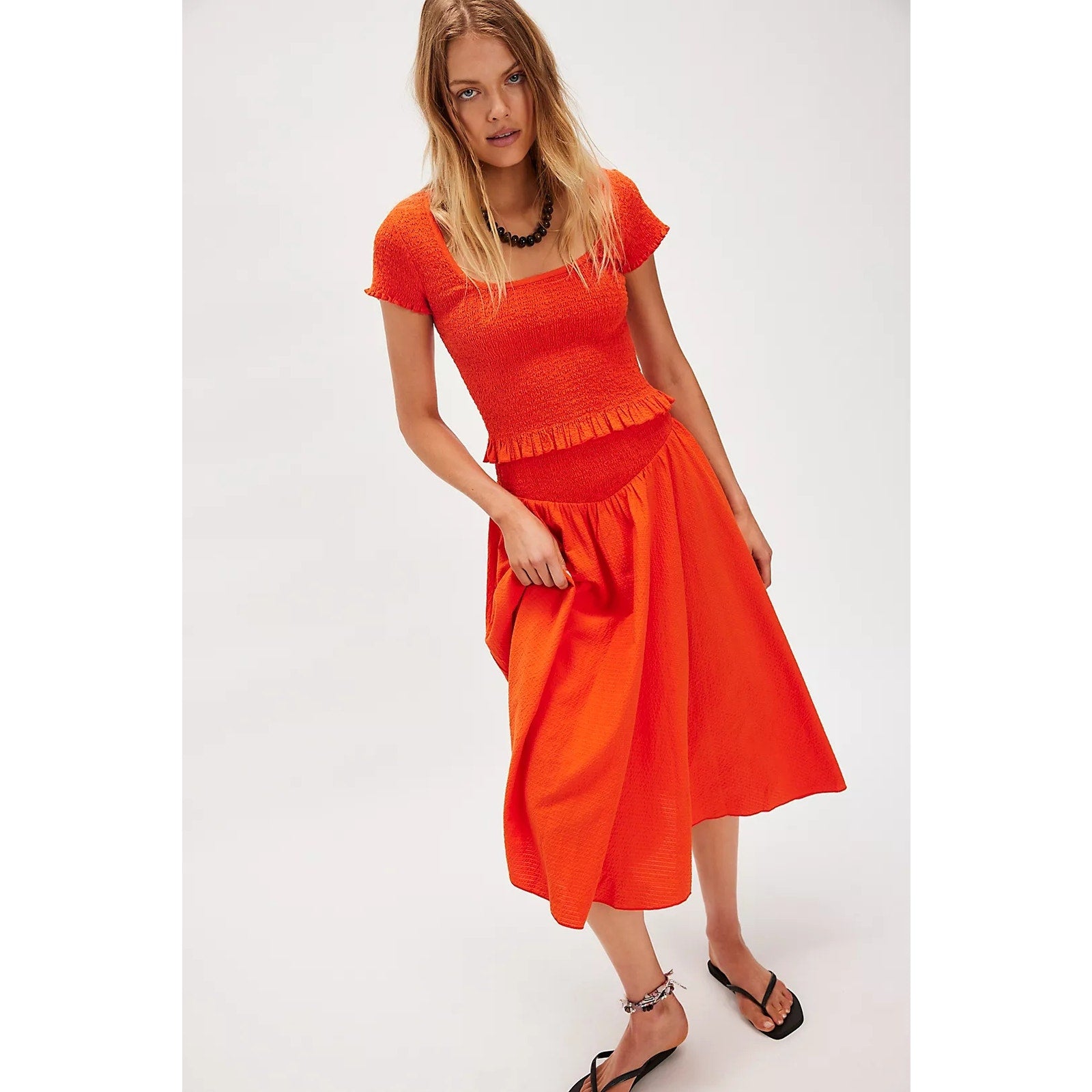 FREE PEOPLE Braveheart Solid Set XS Orange Convertible Skirt Dress Free People