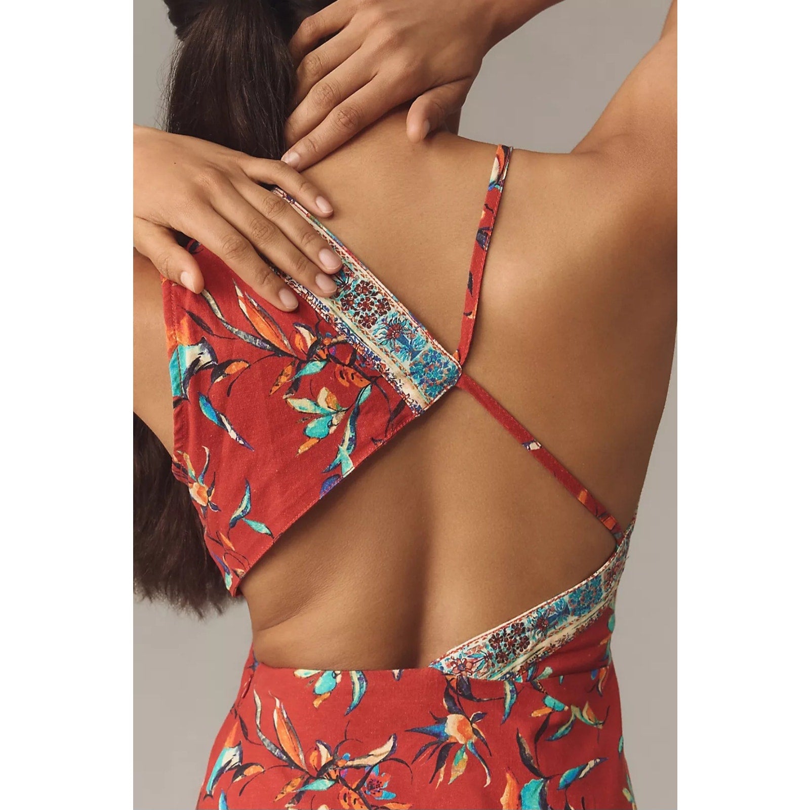 Anthropologie Sleeveless Asymmetrical Open-Back Linen Midi Dress $178 SZ 14