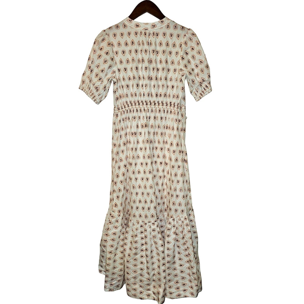 New By Anthropologie Printed Puff-Sleeve Dress $160 X-SMALL Neutral Motif