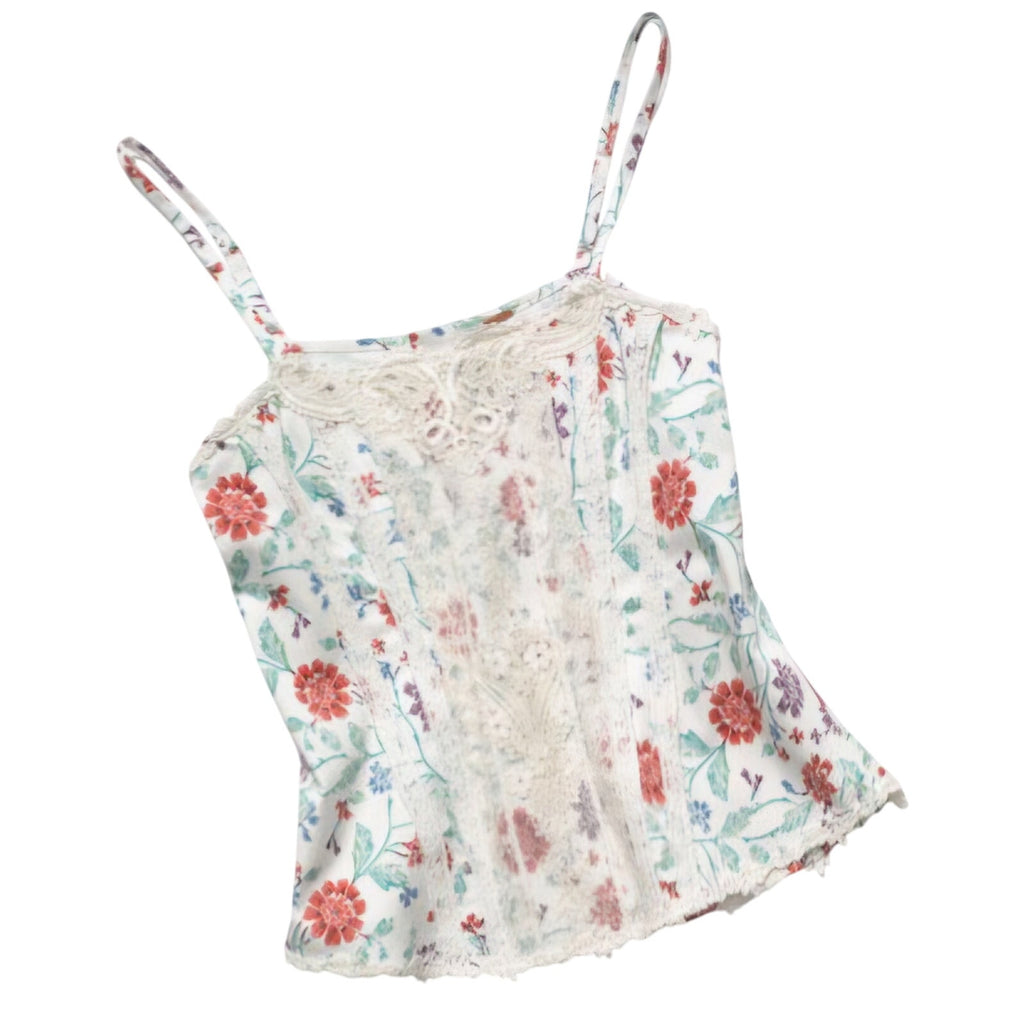 New Free People Miss Lizzy Floral Corset Top $98 SIZE 2 White Zip Lace Detail