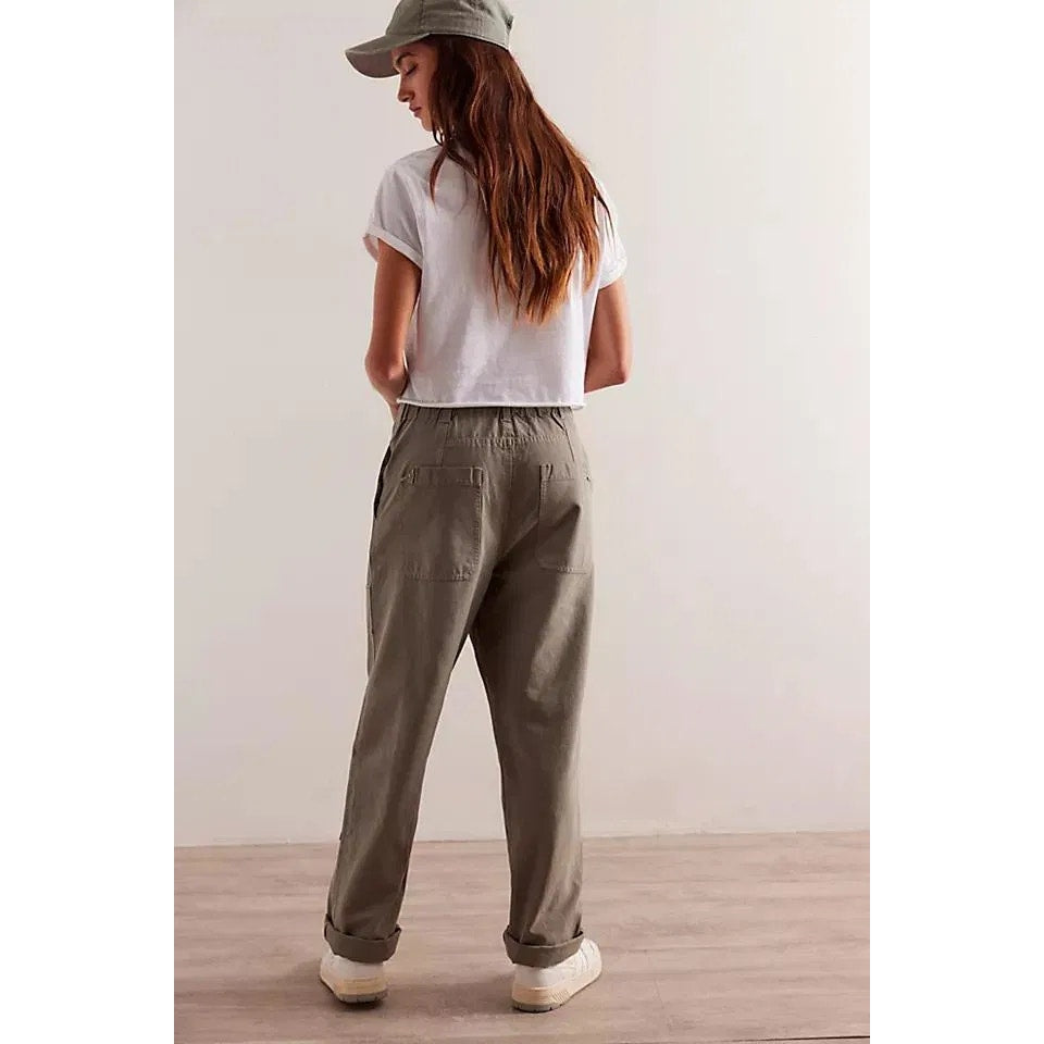 New FREE PEOPLE We The Free Hayden Carpenter Pull-On Trousers $148 LARGE Army