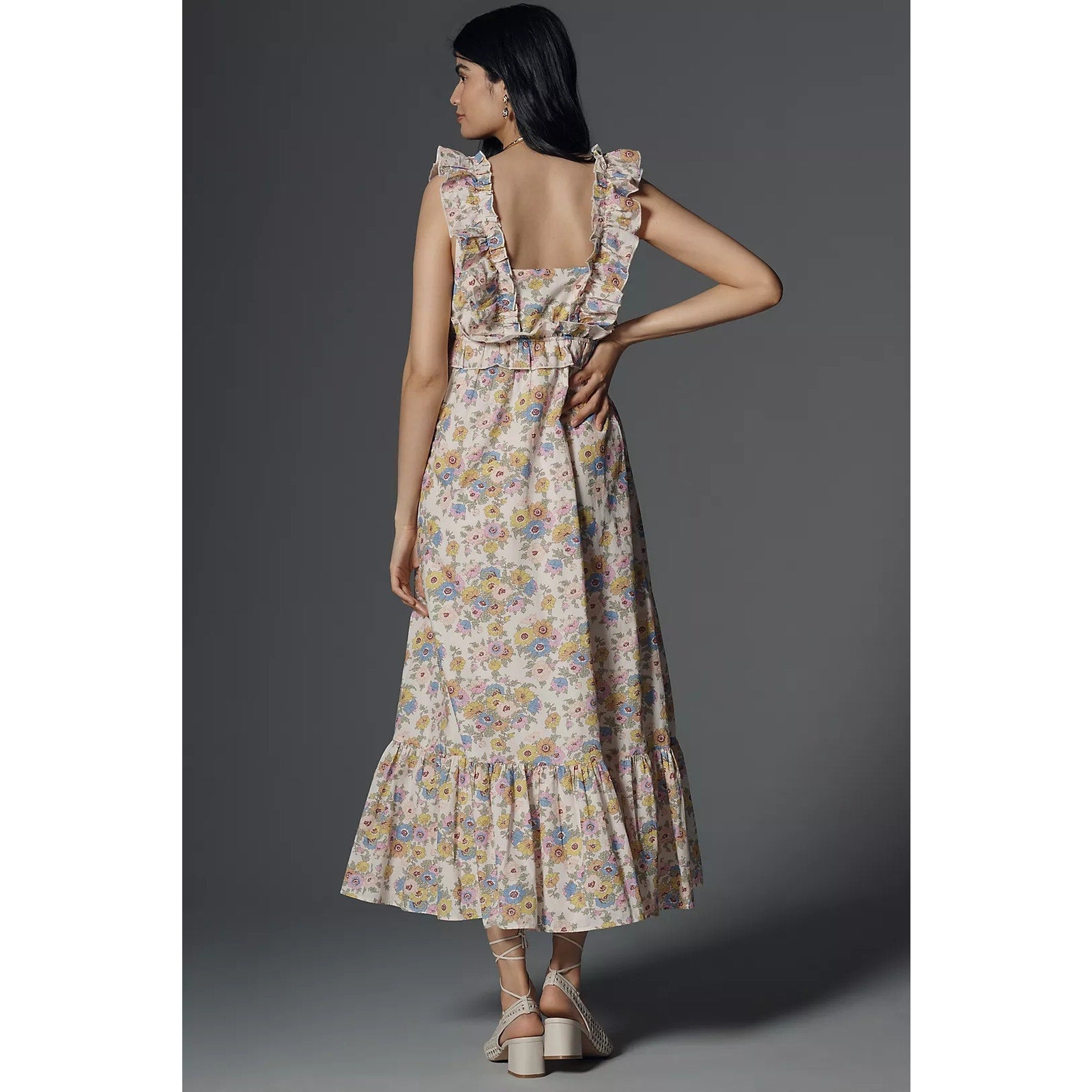 ANTHROPOLOGIE Love The Label x Liberty London Penida Ruffle Maxi Dress M Anthropologie