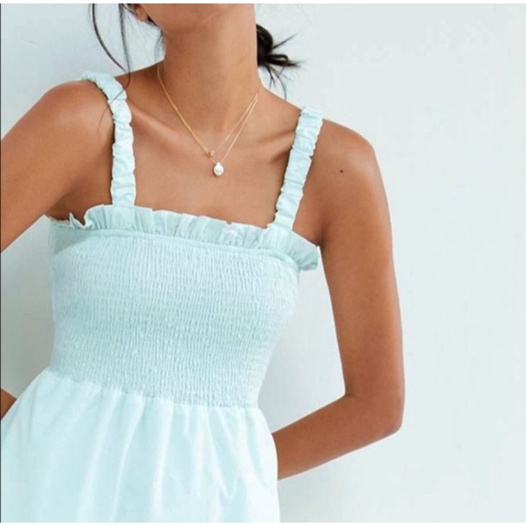 Anthropologie Smocked Mini Dress by PINCH MEDIUM Guac - Mint Green Anthropologie