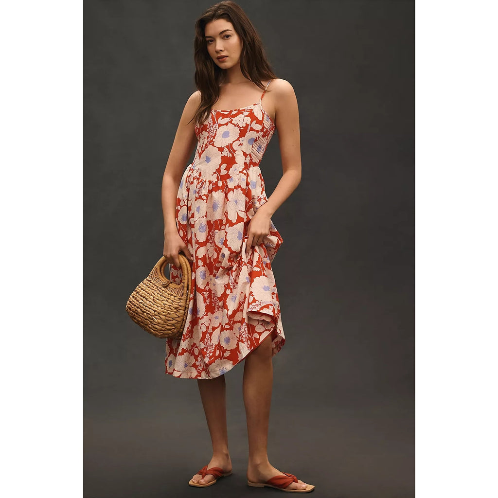 Anthropologie Maeve Sleeveless Square-Neck Drop-Waist Midi Dress MEDIUM Anthropologie