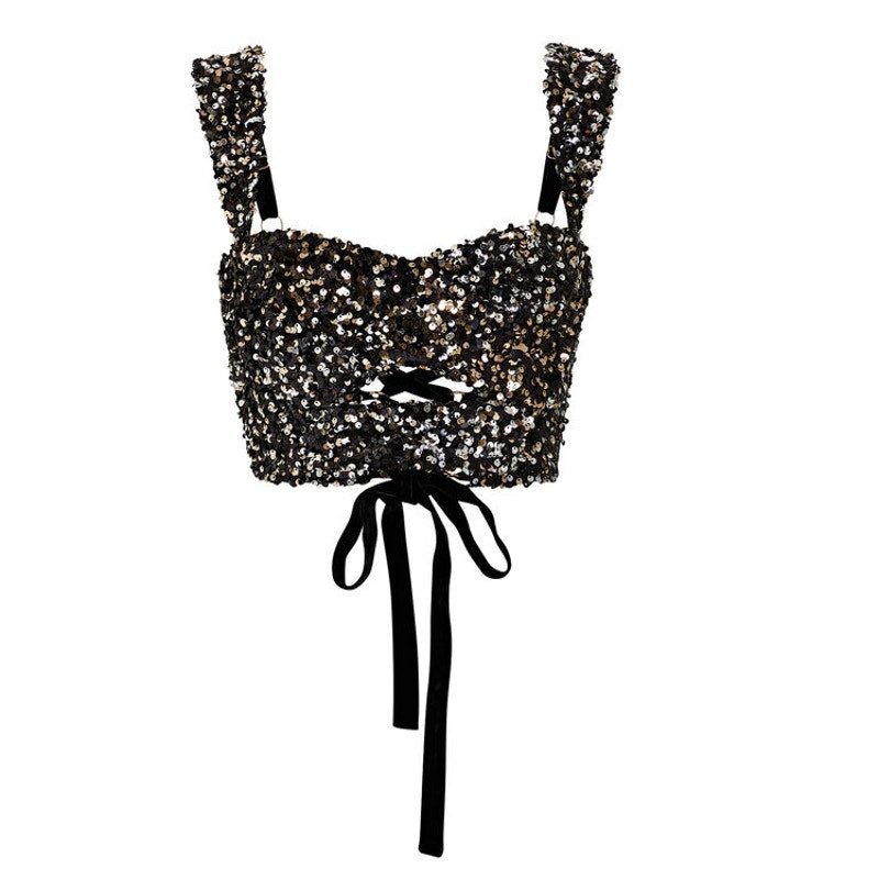 New Free People Sabina Musayev Renny Augustos Sequin Crop Top Set $445 Large