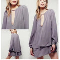 New Free People Made In Philadelphia Beck Long Sleeve Mini Dress $128 M Gray