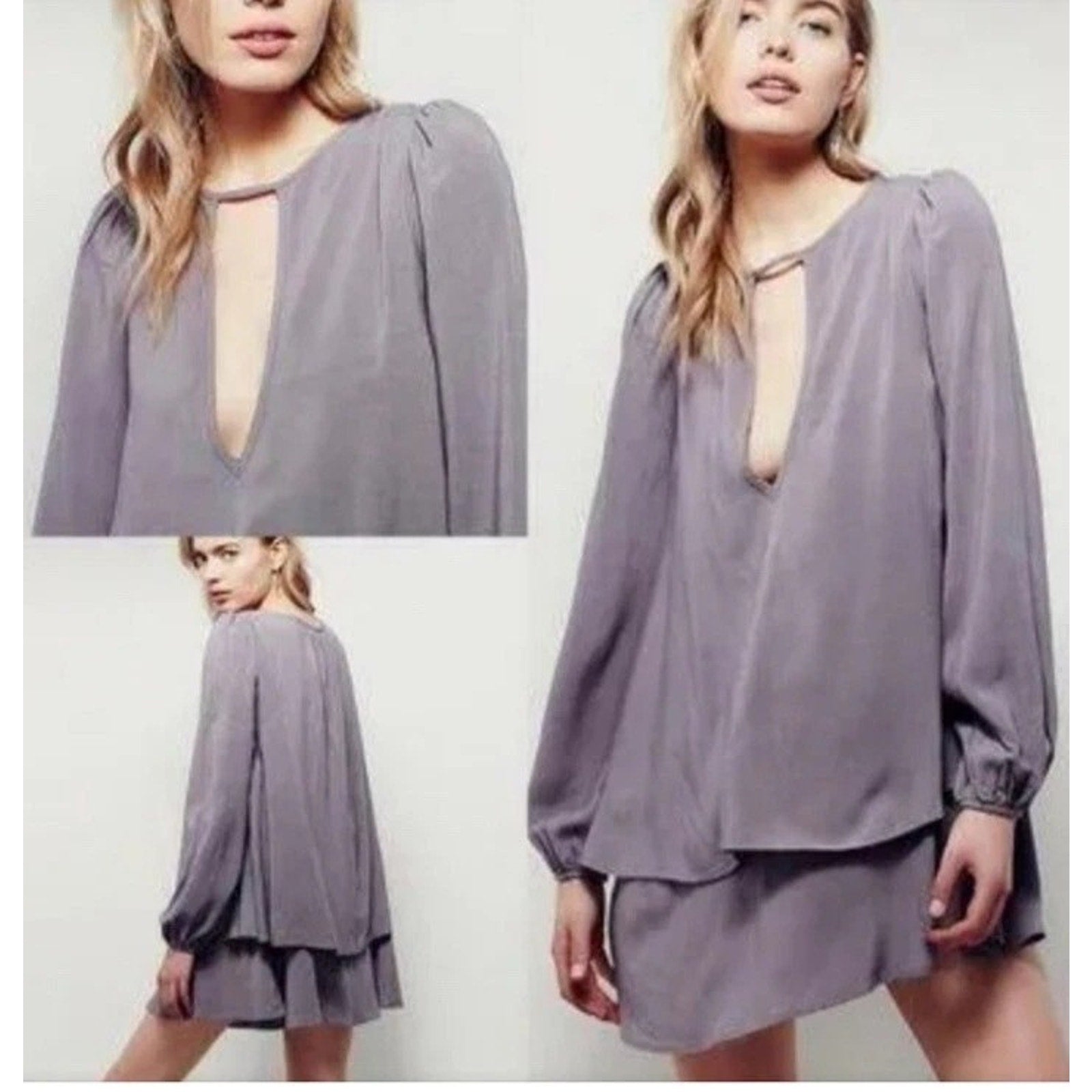 New Free People Made In Philadelphia Beck Long Sleeve Mini Dress $128 M Gray