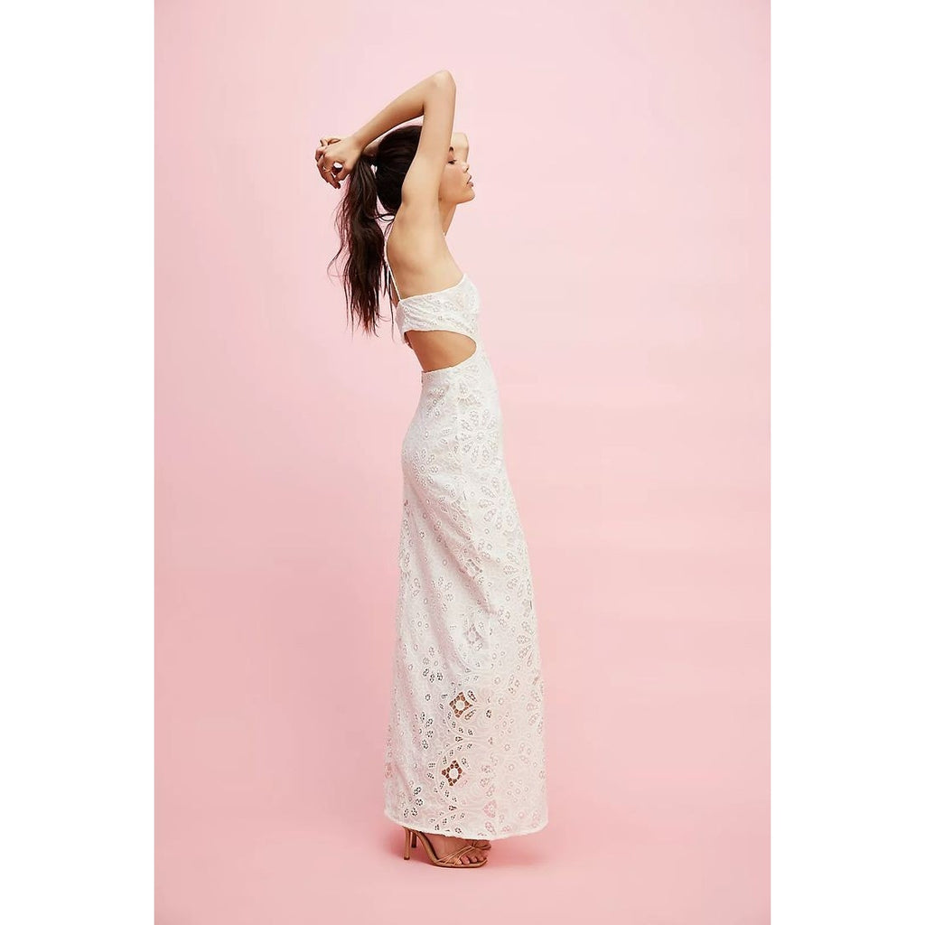 New Free People Especia Memoria Lace Maxi Dress $350 SMALL Off-White Keyhole
