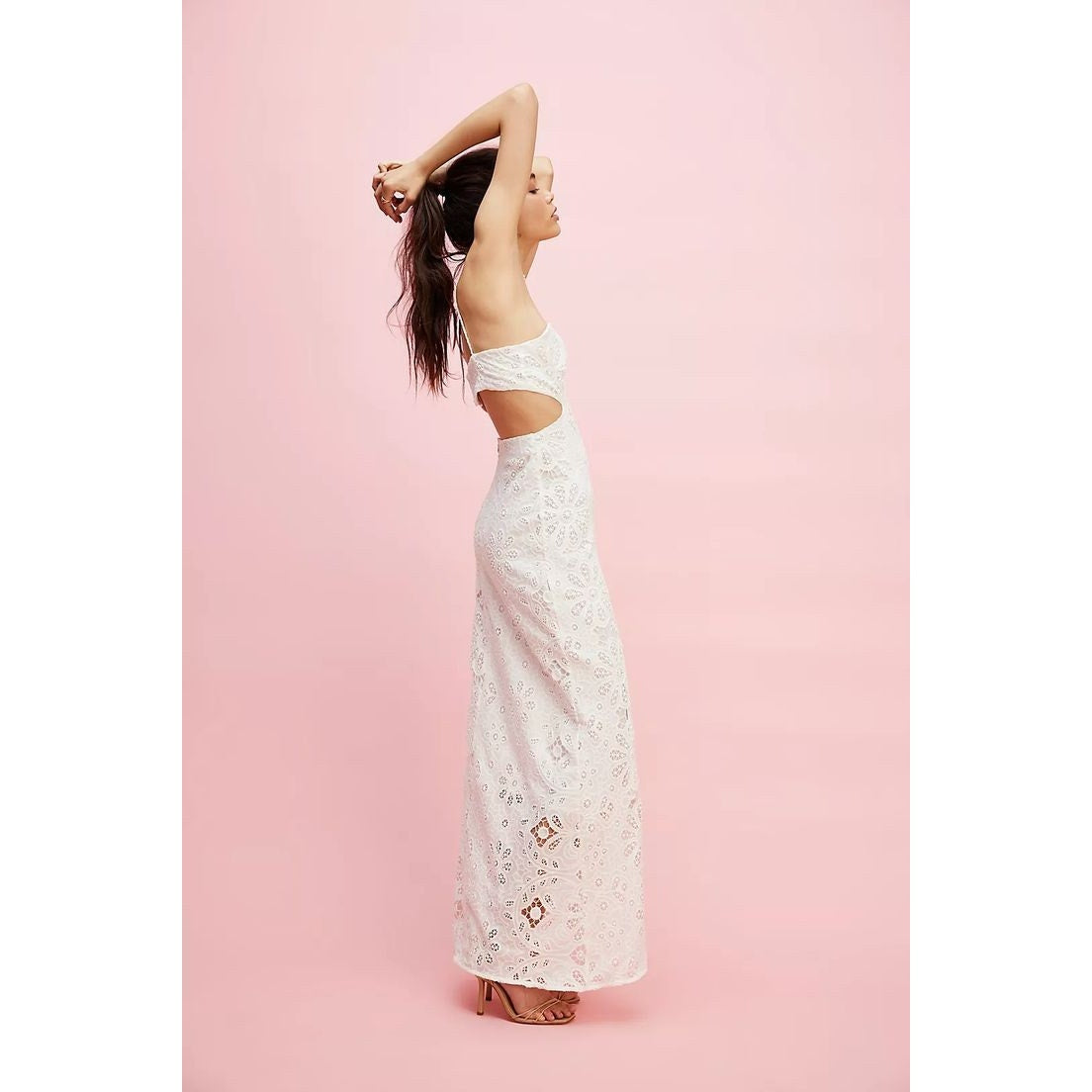 New Free People Especia Memoria Lace Maxi Dress $350 SMALL Off-White Keyhole
