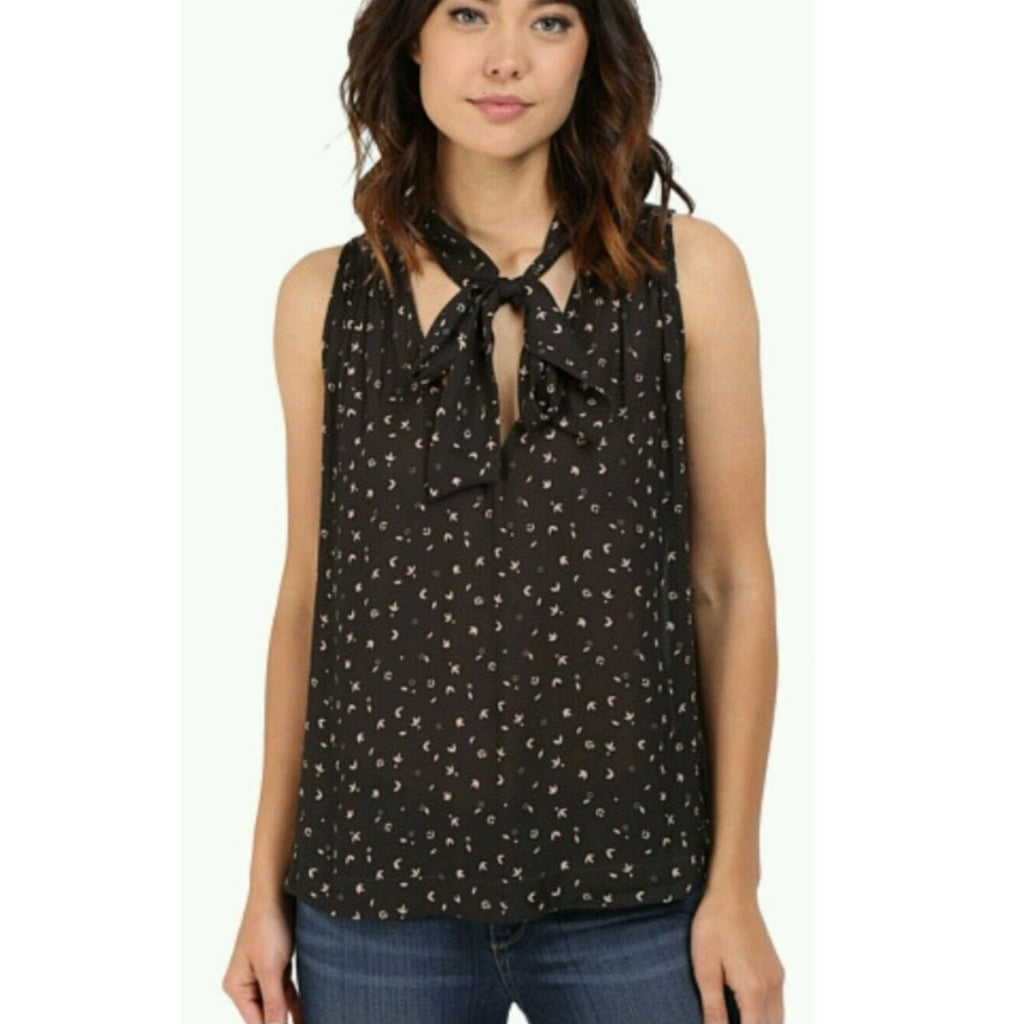 New Free People Tie Front Sleeveless Blouse $78 X-SMALL Black
