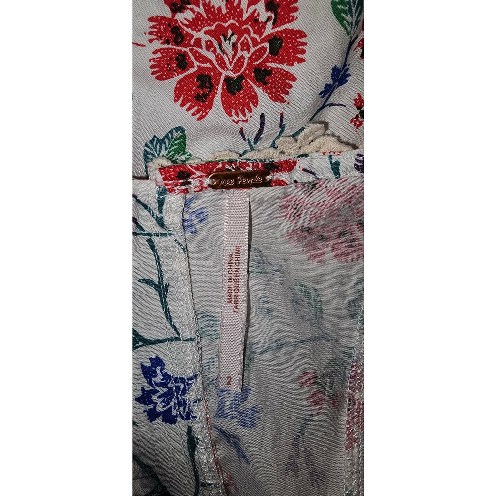 New Free People Miss Lizzy Floral Corset Top $98 SIZE 2 White Zip Lace Detail