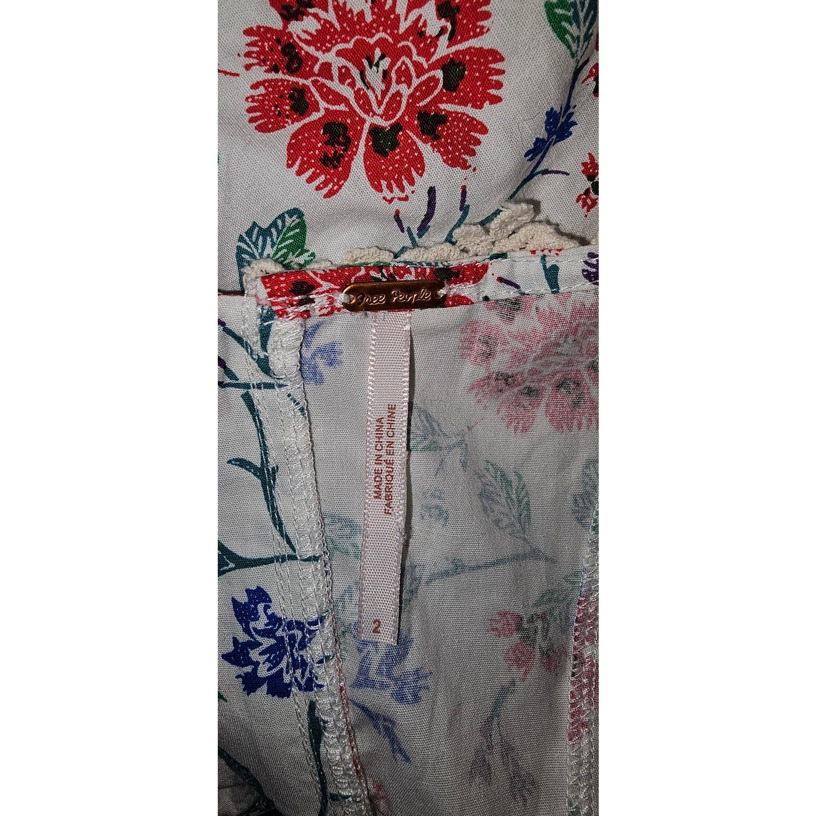 New Free People Miss Lizzy Floral Corset Top $98 SIZE 2 White Zip Lace Detail