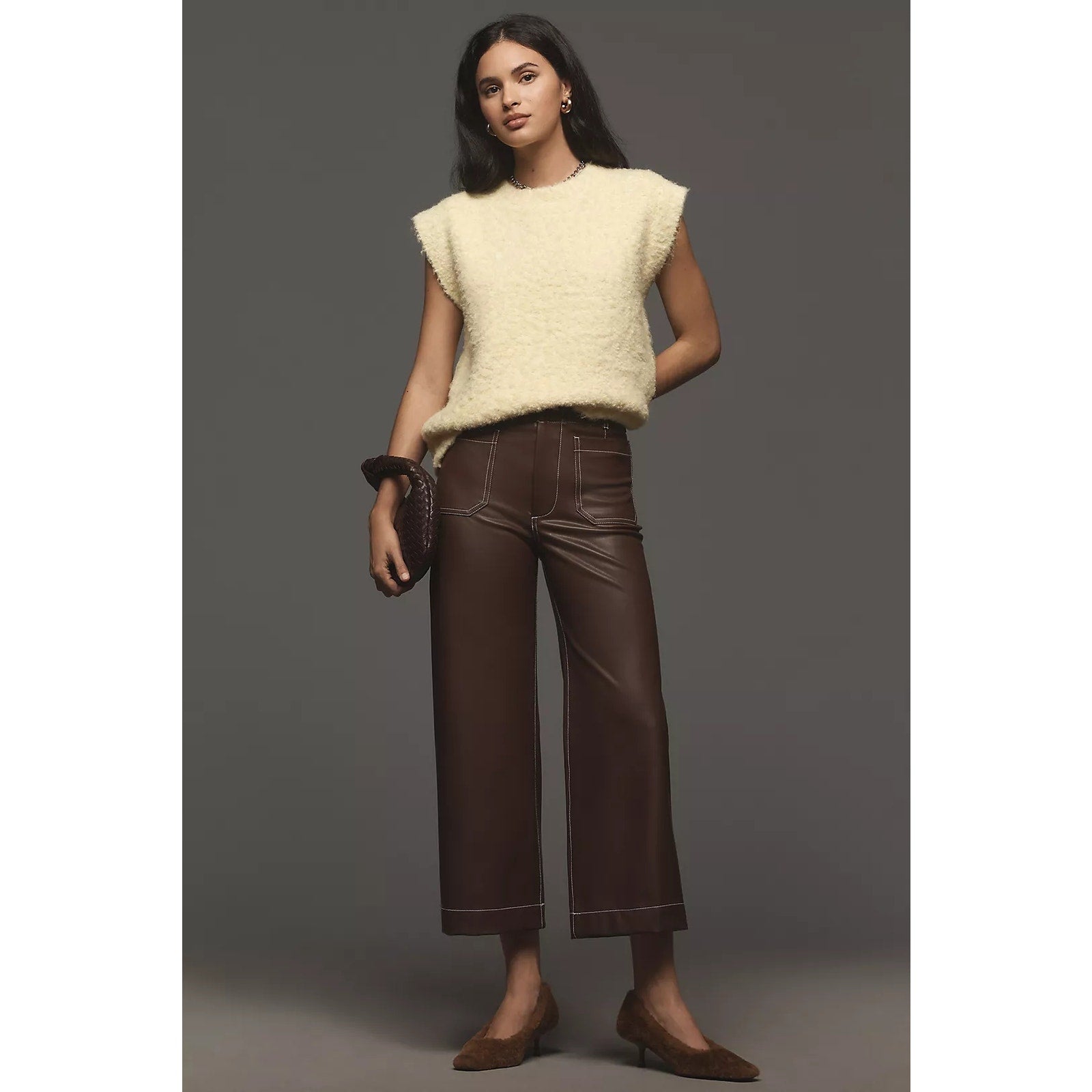 Anthropologie The Colette Cropped Wide-Leg Pants by Maeve Faux-Leather SZ 31