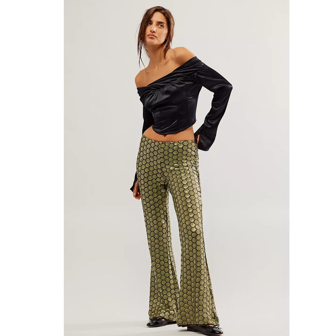 New FREE PEOPLE Wilder Days Sequin Flare Pants  $198 SIZE 4 Gold/Olive