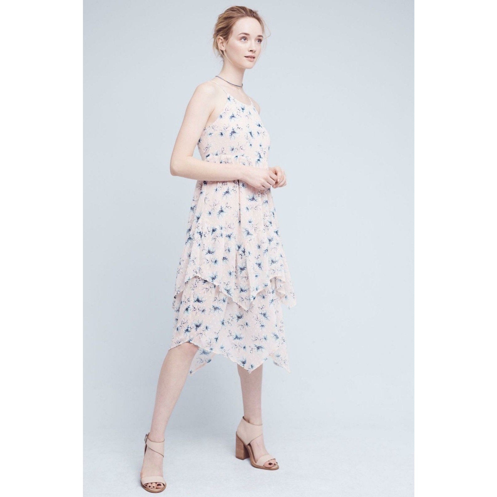 New Anthropologie x Moon River Firenze Tiered Floral Midi Dress $158 Small Pink