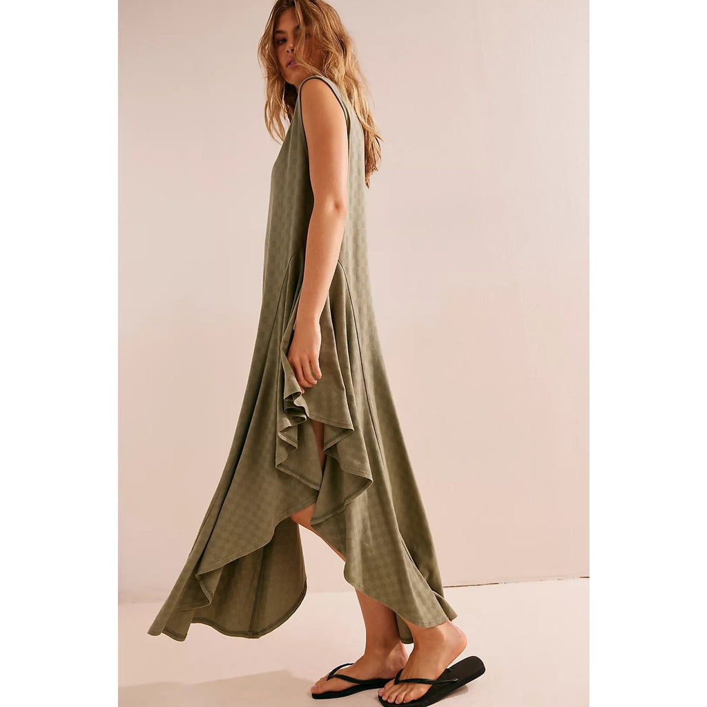 New Free People FP BEACH Mia Midi ASSYMETRICAL $98 SMALL Crystal Kelp - Green