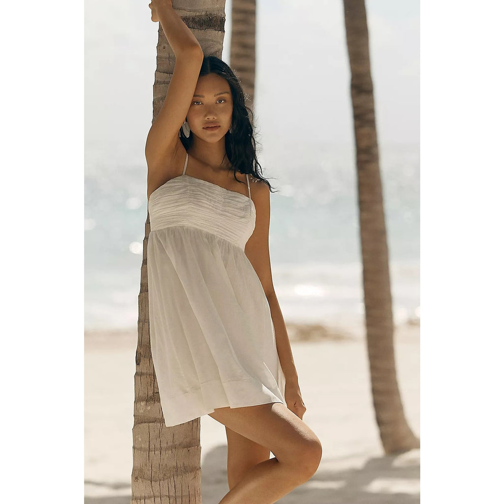 Anthropologie Forever That Girl Airy Babydoll Mini Dress LARGE White Anthropologie