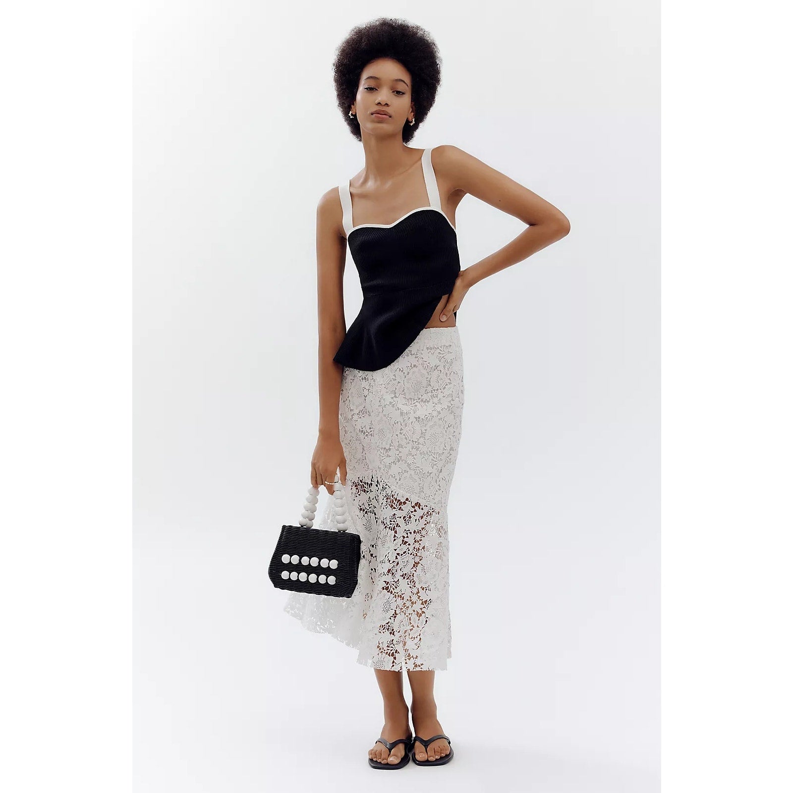 Anthropologie Avec Les Filles Flared Lace Midi Skirt SIZE 0 White Anthropologie