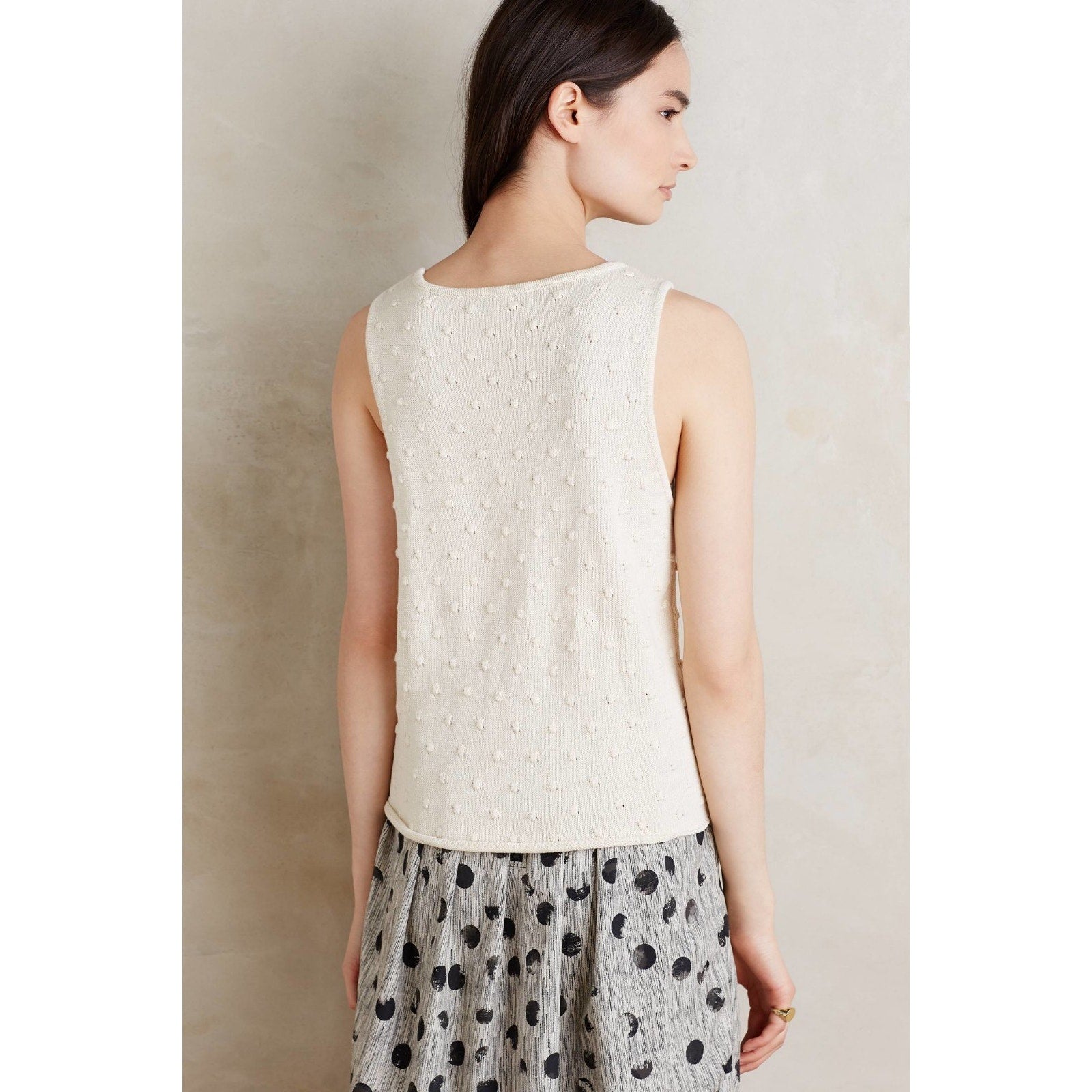 NEW Anthropologie Callahan $118 Women's Ivory Dot-embossed Knit Tank Top Large