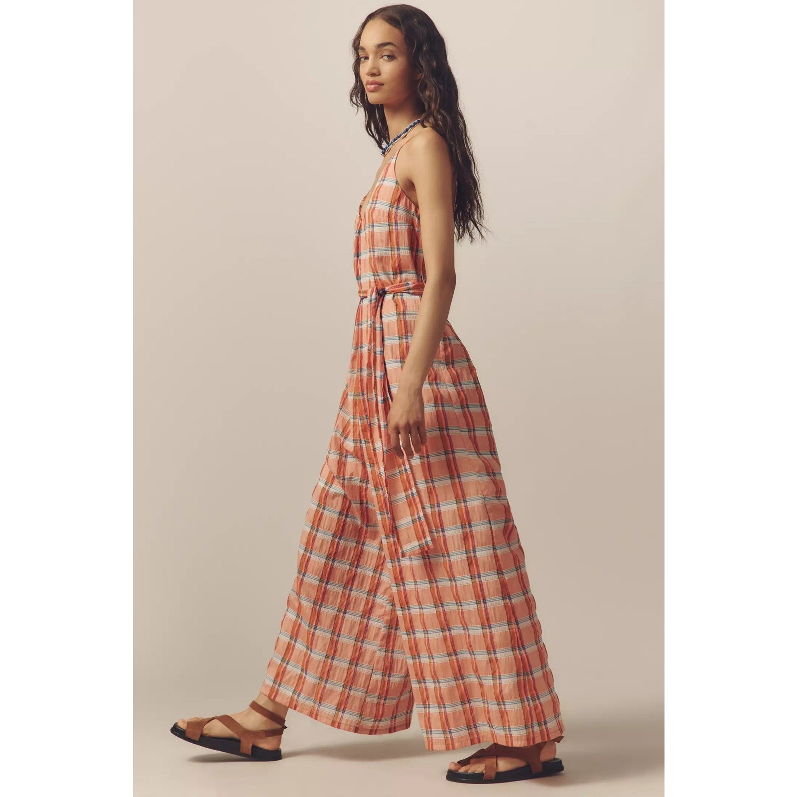 Anthropologie Corey Lynn Calter V-Neck Waistless Jumpsuit Small Plaid Anthropologie