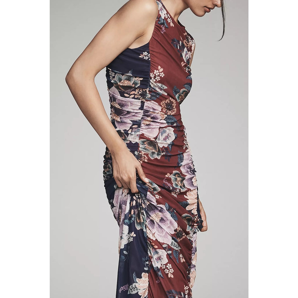 Farm Rio x Anthropologie Sleeveless Mesh Midi Dress SMALL Burgundy Anthropologie