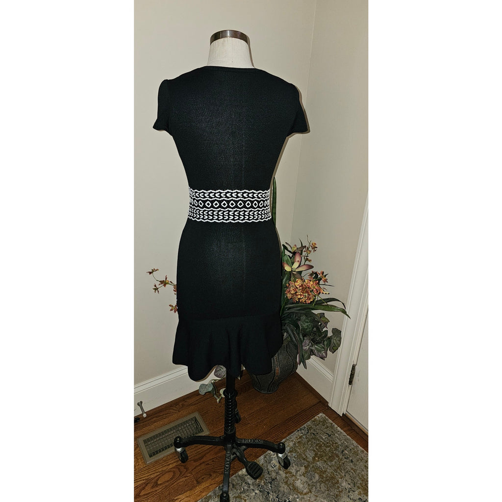 Shoshanna Pointelle Lacing Knit Calista Mini Dress SMALL B&W CAP SLEEVES Shoshanna