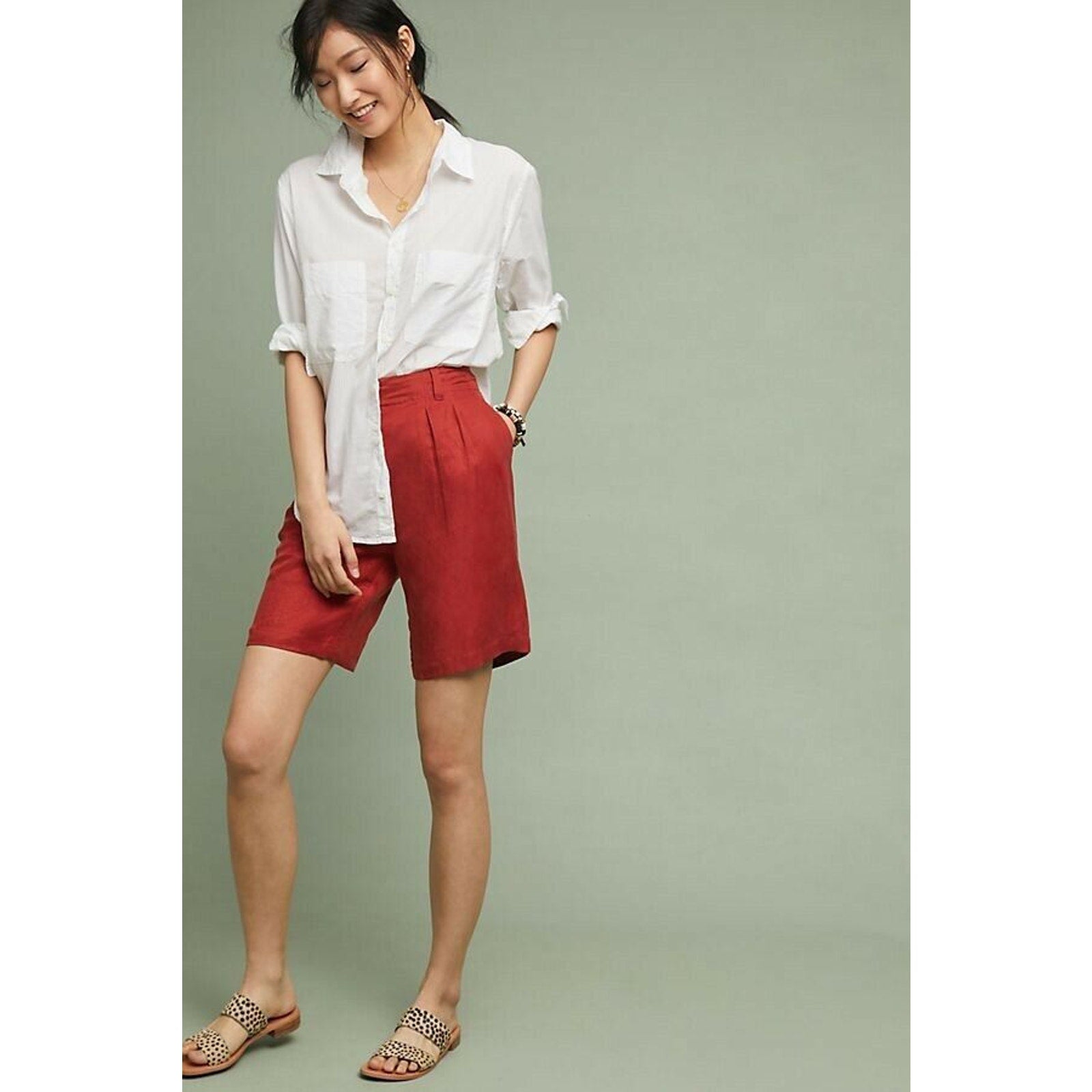 New Anthropologie Coastline Bermuda Shorts $98 RASPBERRY Size 24
