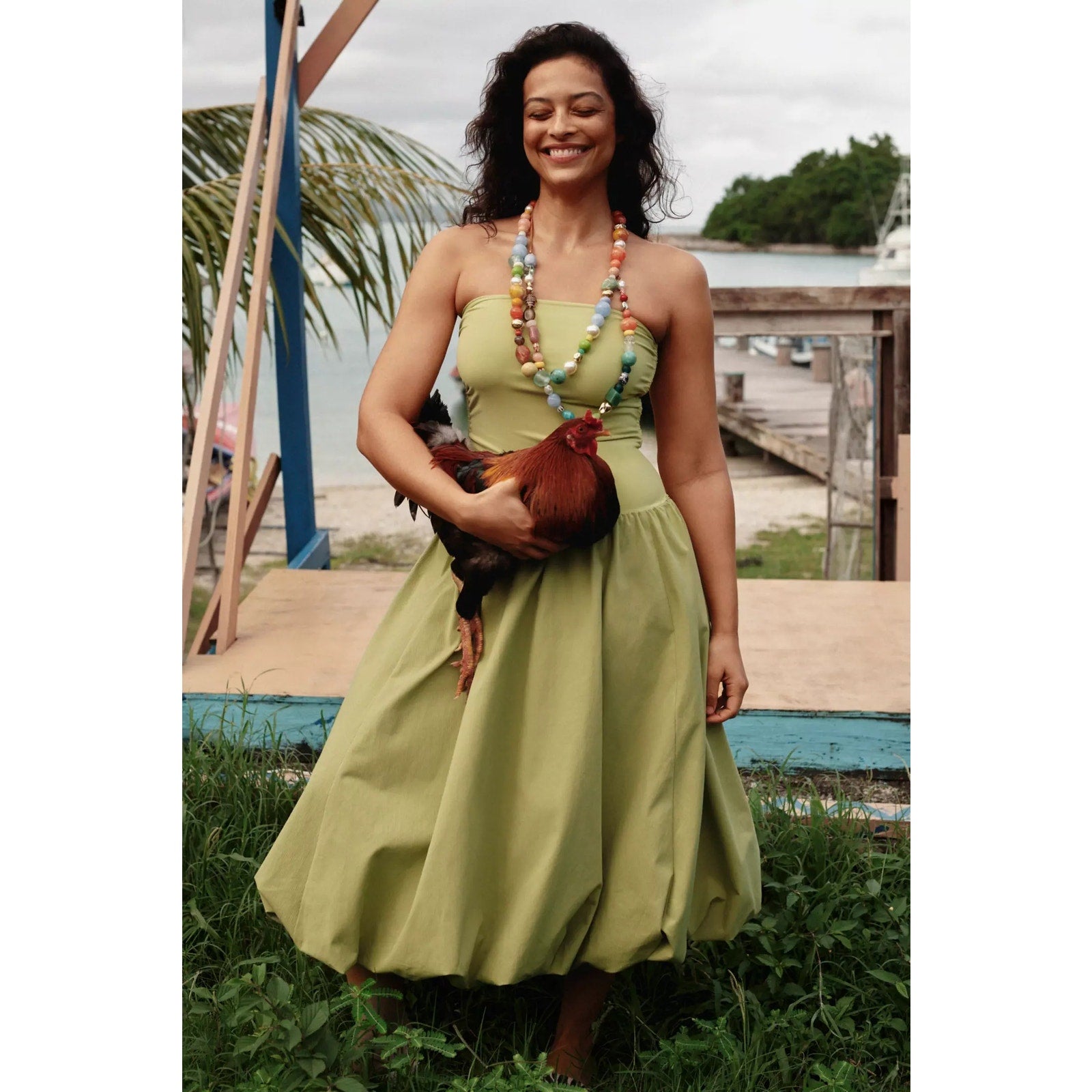 Anthropologie Mare Mare Strapless Drop-Waist Bubble Midi Dress XS Green Anthropologie