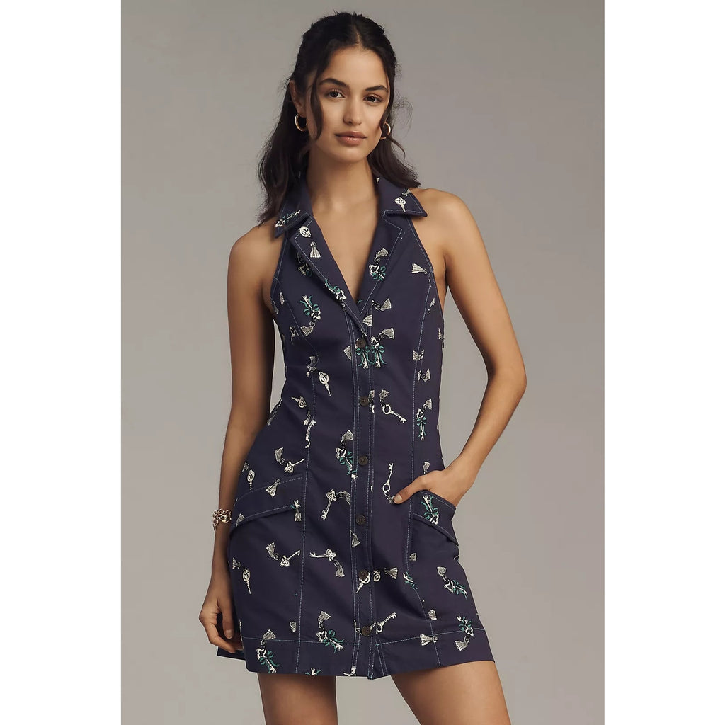 Anthropologie The Amelia Collared Mini Dress by Maeve SMALL Navy Anthropologie