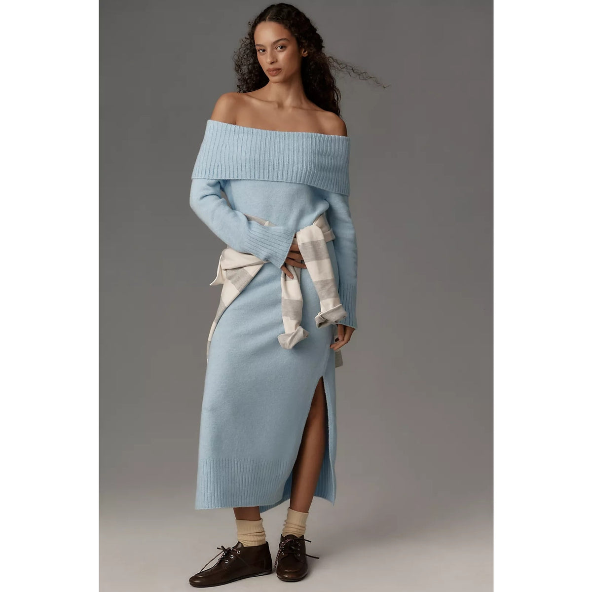 Anthropologie Daily Practice Off-Shoulder Foldover Midi Sweater Dress M Anthropologie