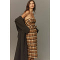 Anthropologie Strapless Belted Midi Dress $178 SIZE 4 Brown PLAID WOOL