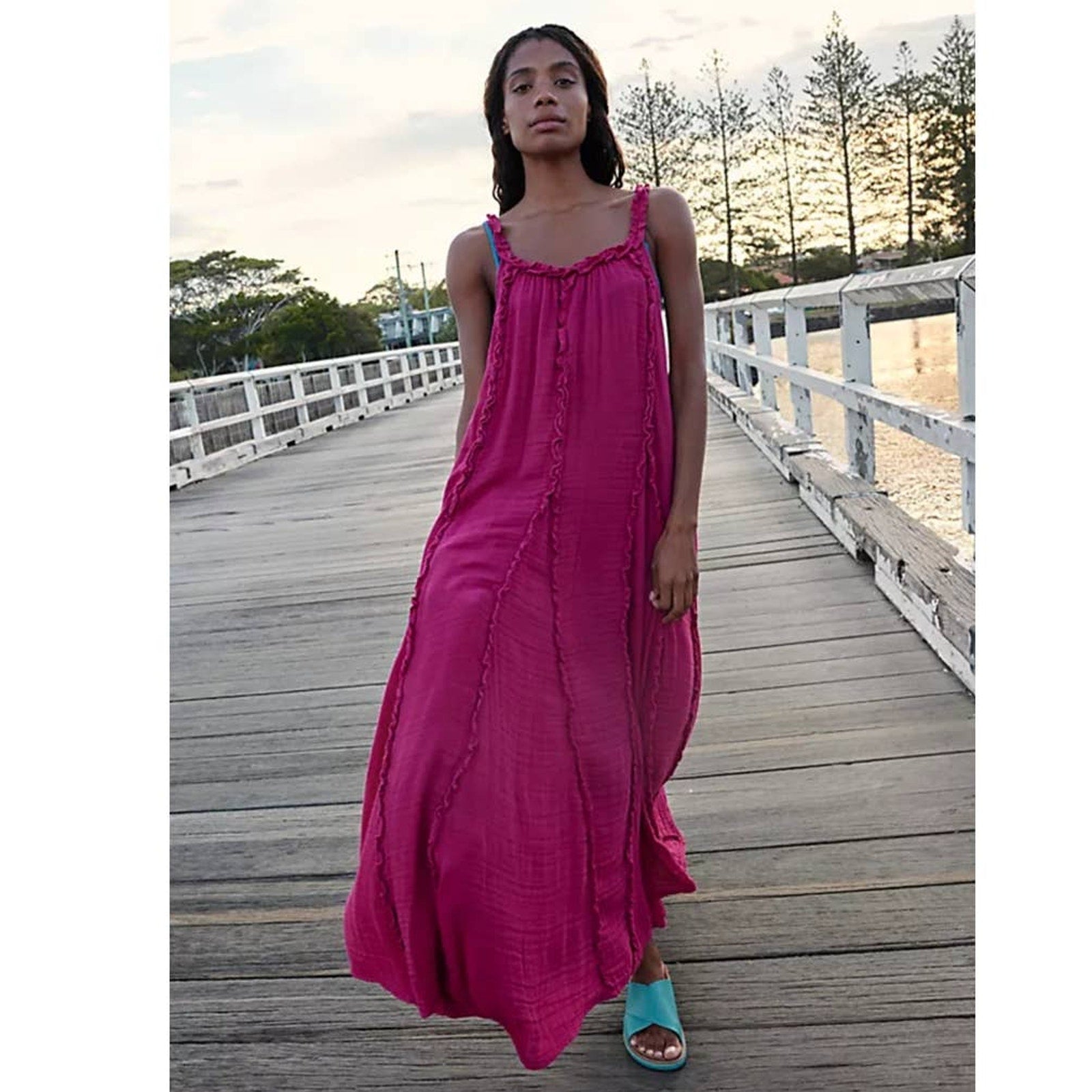 New Free People Mckinley Maxi Dress ENDLESS SUMMER $108 X-SMALL Raspberry
