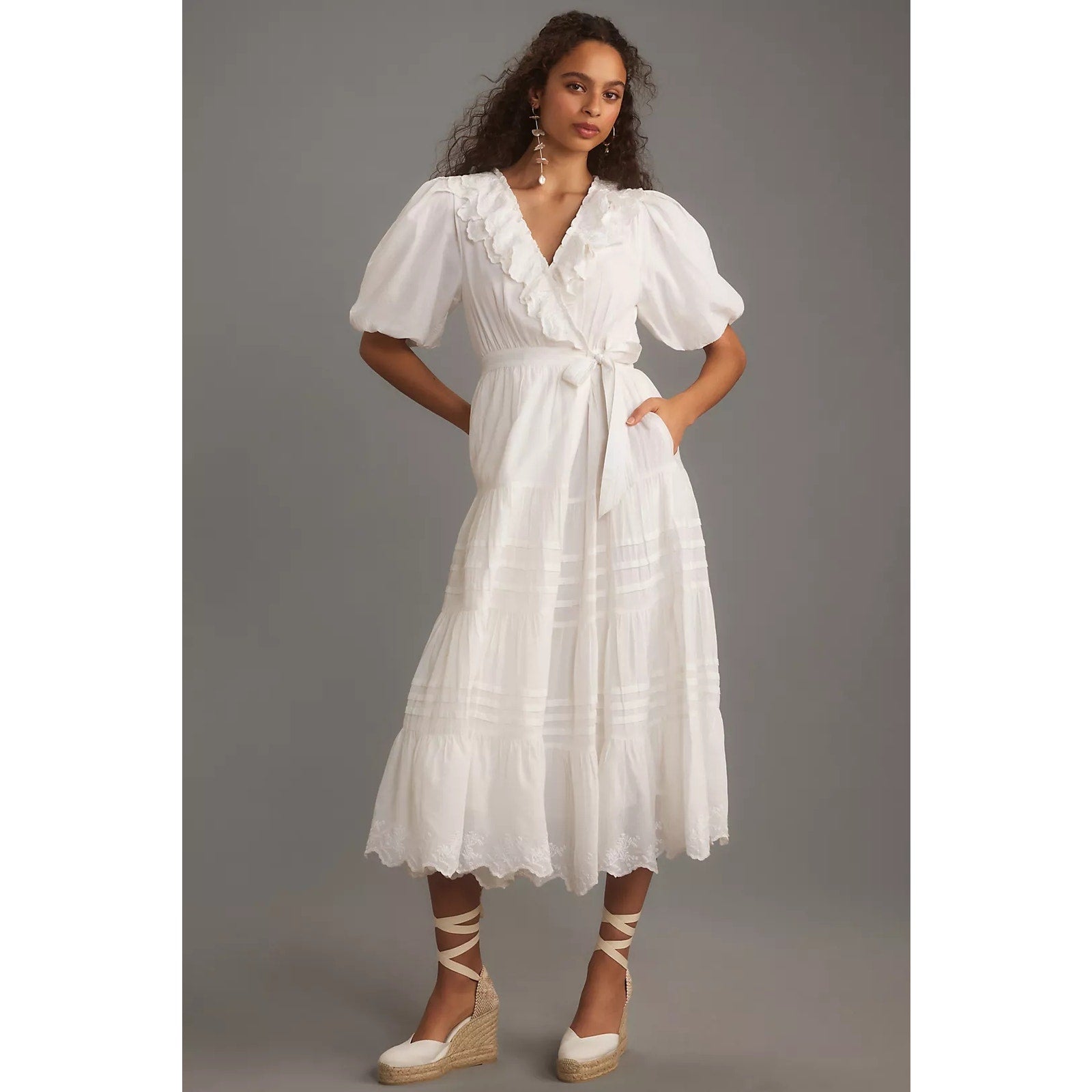 Anthropologie Love The Label ShortSleeve Ruffled Tiered Wrap Maxi Dress XL Anthropologie