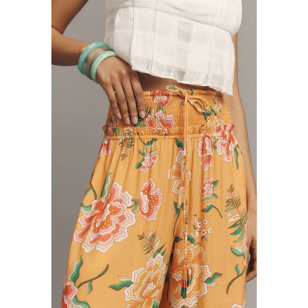 Farm Rio x Anthropologie Smocked Floral Wide-Leg Pants X-SMALL Orange Anthropologie