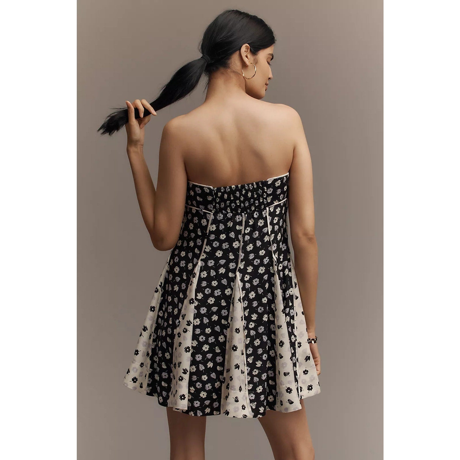 Anthropologie Maeve Strapless Bow-Front Swing Mini Dress MEDIUM B&W Anthropologie