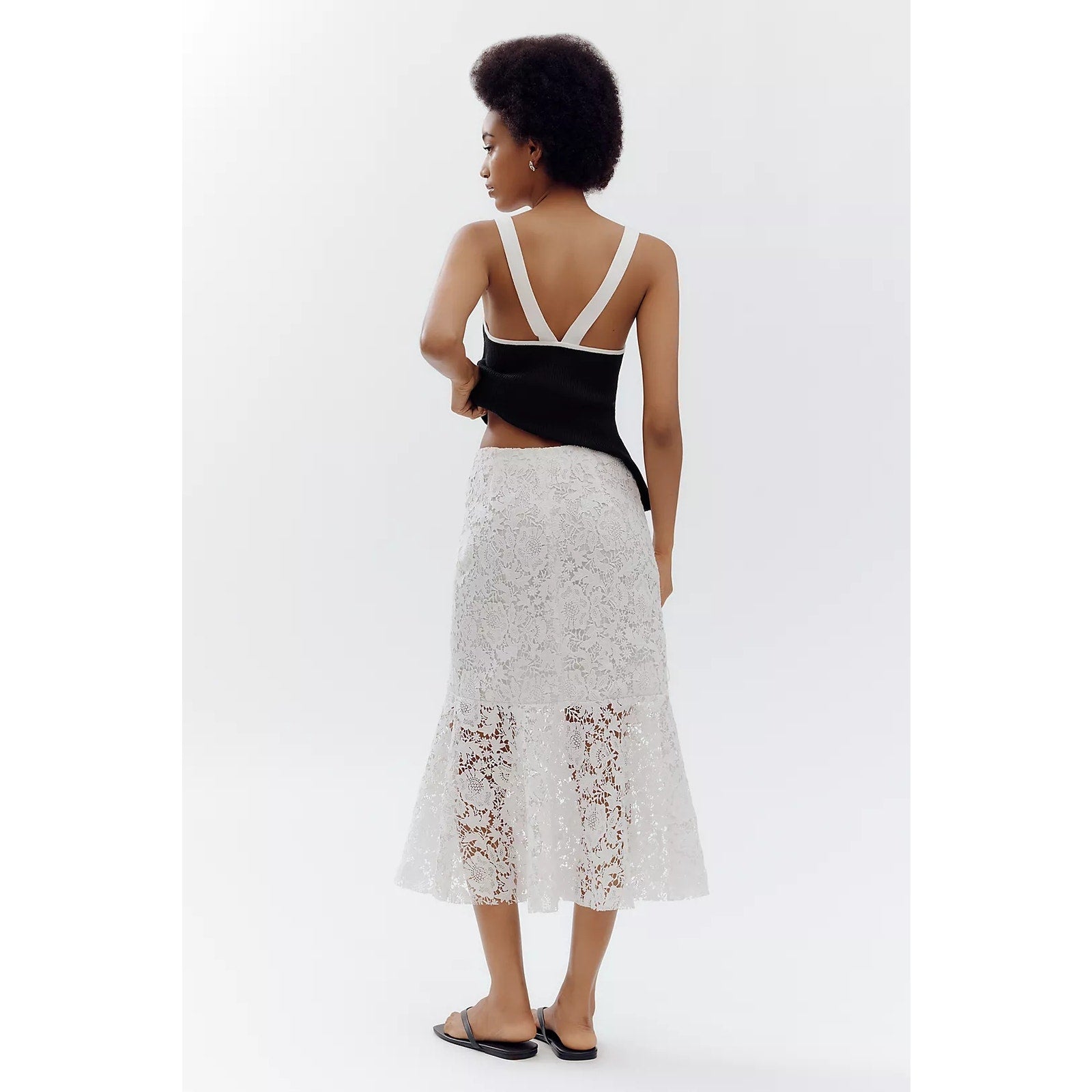 Anthropologie Avec Les Filles Flared Lace Midi Skirt SIZE 0 White Anthropologie