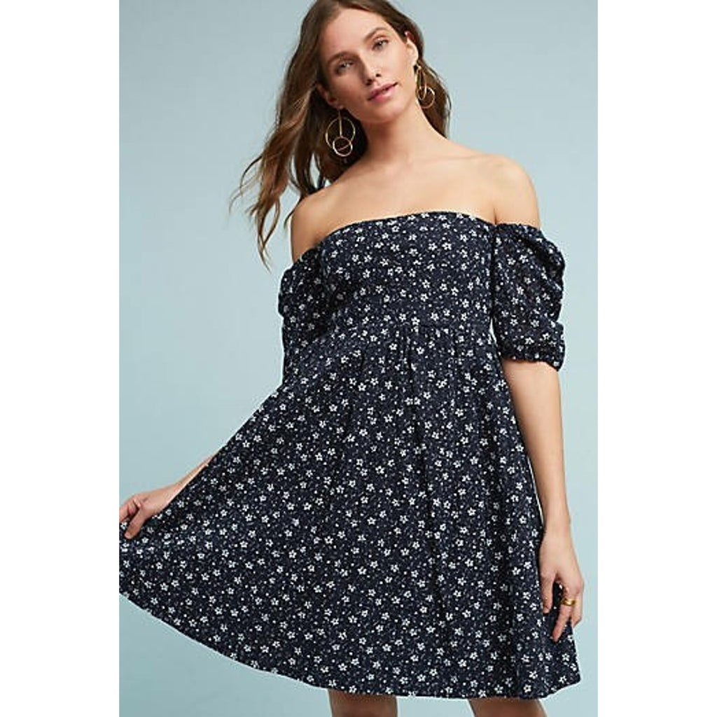 New $138 Anthropologie Lillianne Floral Mini Dress by Maeve SIZE 6 Navy Eyelet