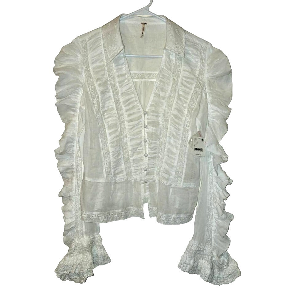 Free People Penelope Long Sleeve Lace Adorned Blouse