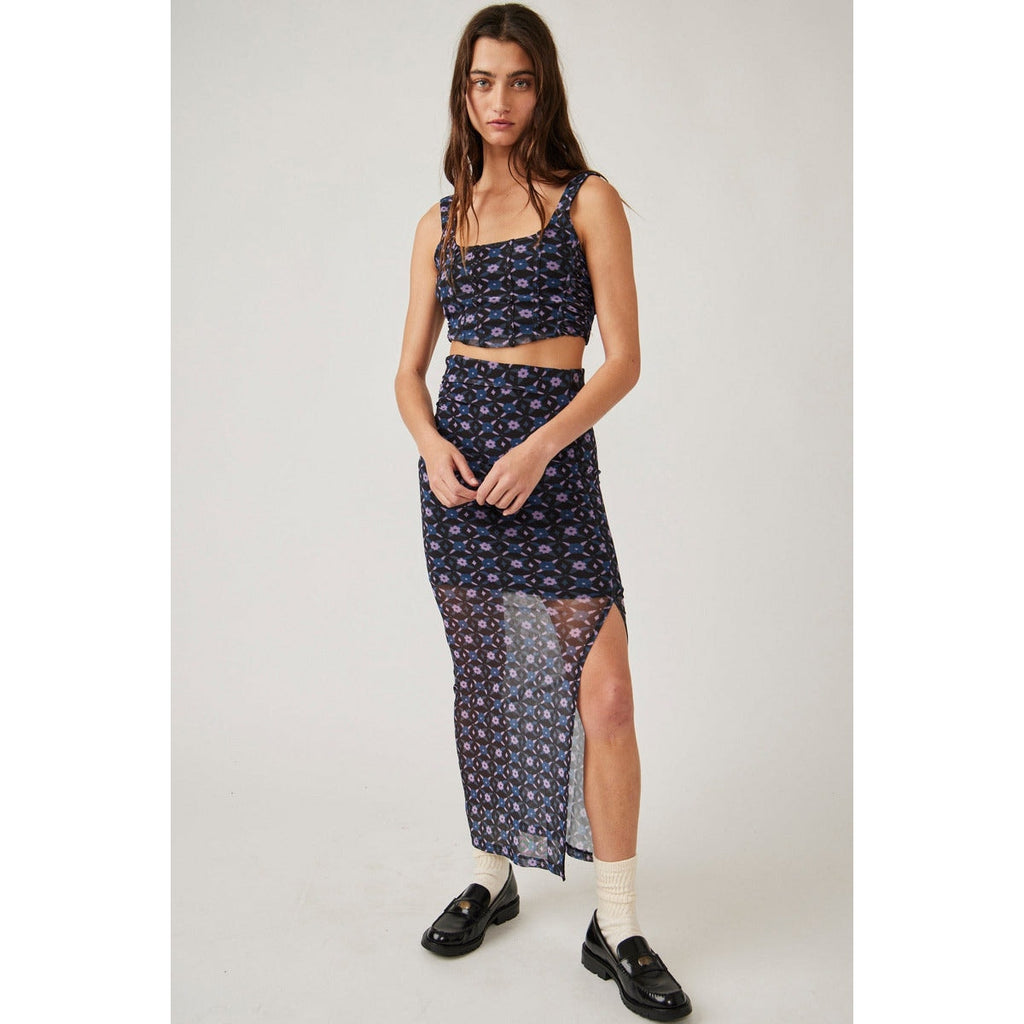 New FREE PEOPLE Galaxy Corset Tank Midi Skirt Set $128 SMALL Night Sky Combo