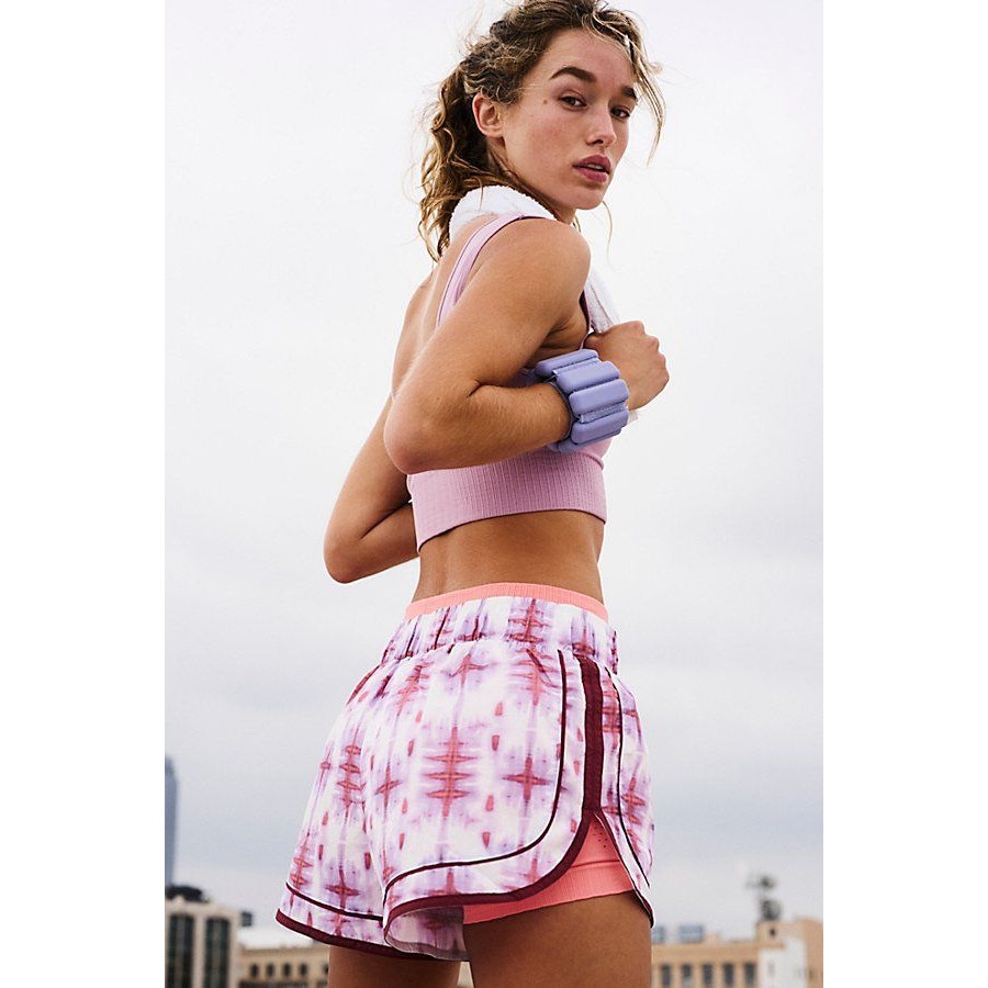 FREE PEOPLE Movement Varsity Blues Printed Shorts LARGE Purple Free People