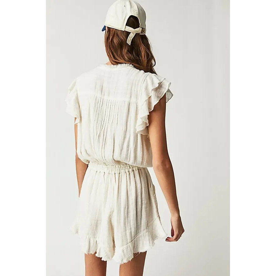 Free People FP One Naya Romper X-LARGE Alabaster Textured Wooven Free People