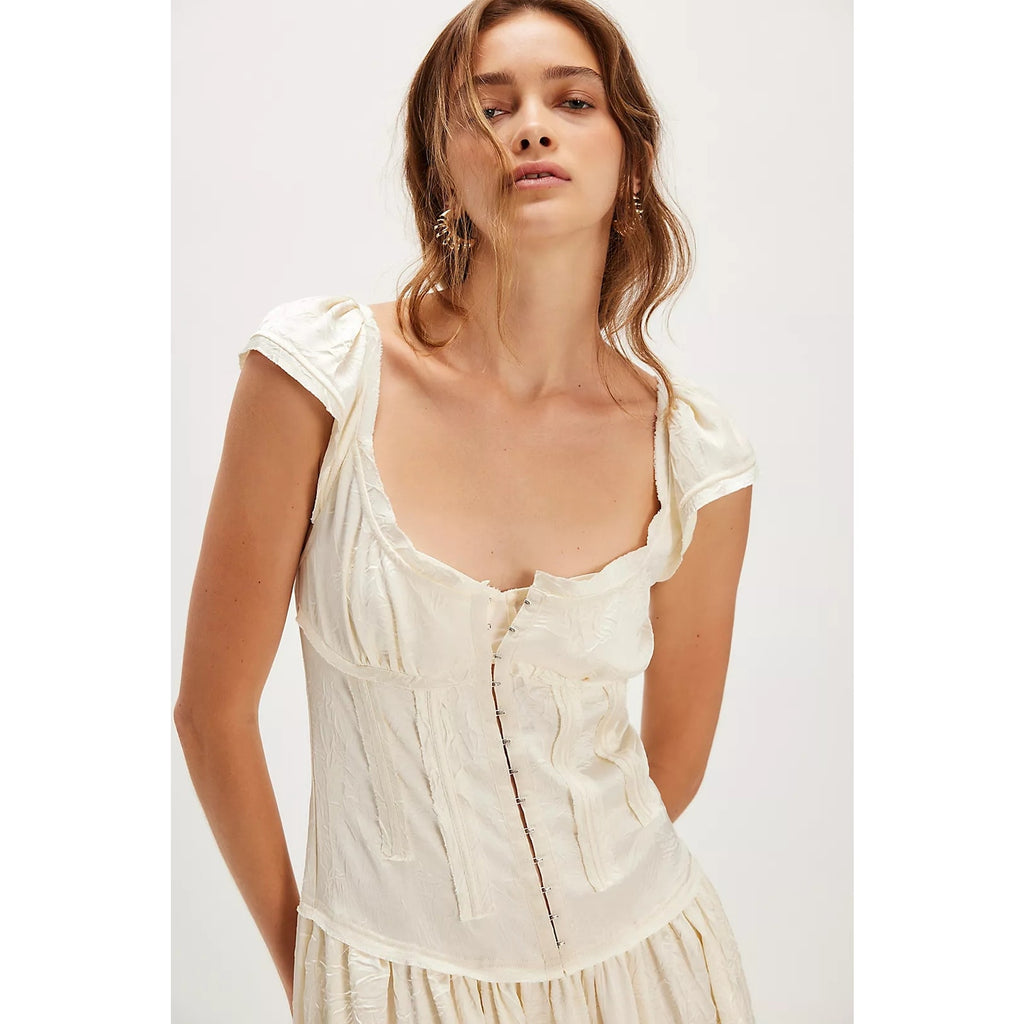 Free People Loveday Midi Dress MEDIUM Ivory Bohemian Drop Waist Free People