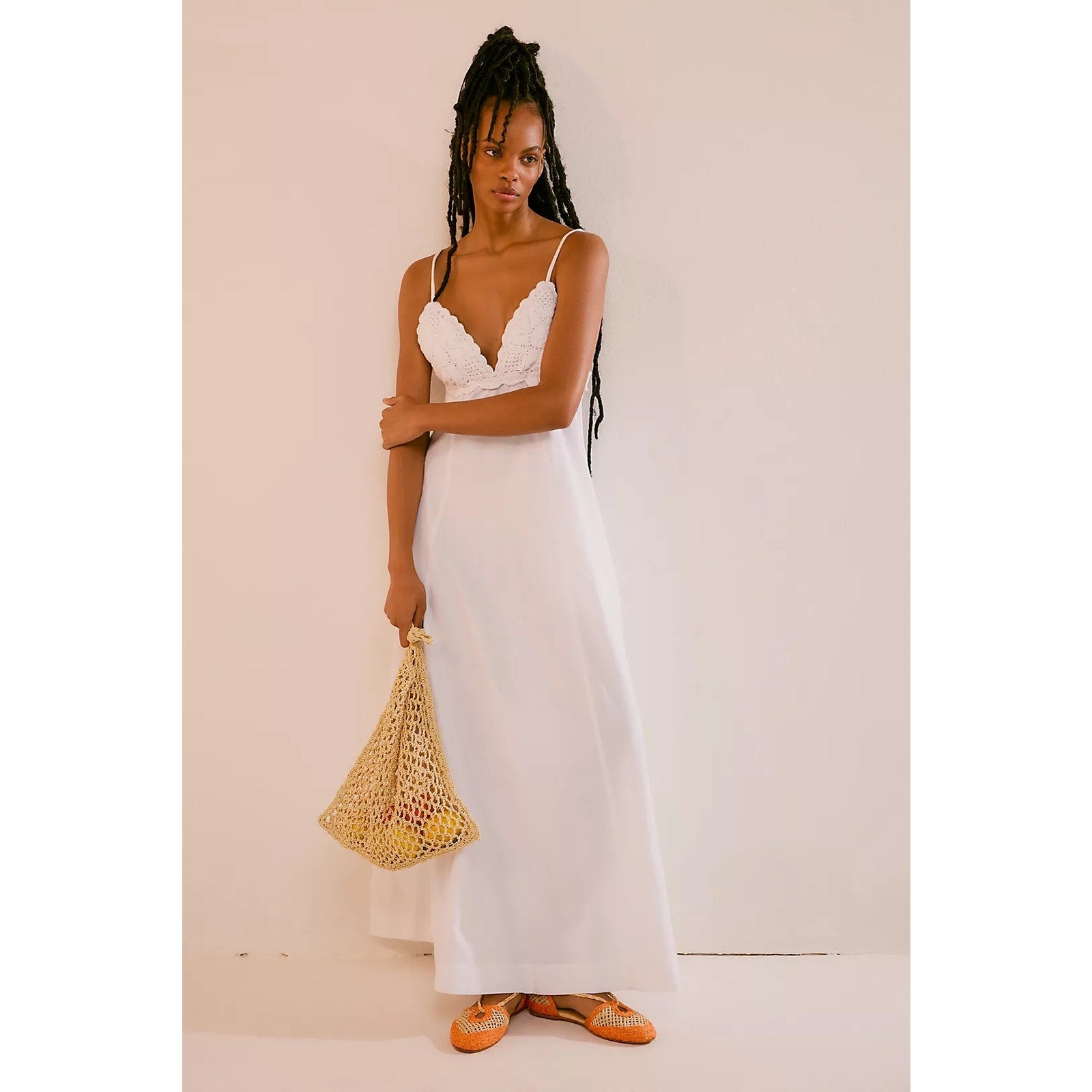 Free People FREE-EST Lovey Maxi Dress LARGE Ivory CROCHET Free People